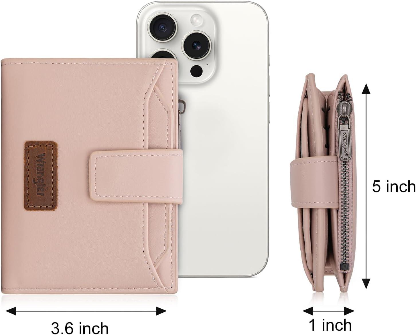 imageMontana West X Wrangler Small Wallets for Women Bifold RFID Blocking Wallets Compact Leopard Print Wallet with Removable ID WindowPink
