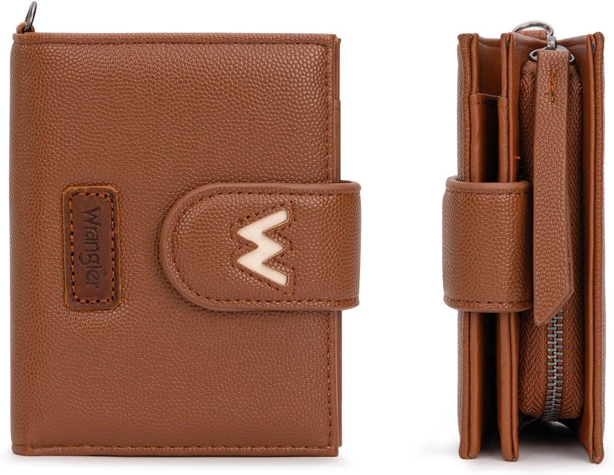 imageMontana West X Wrangler Small Wallets for Women Bifold RFID Blocking Wallets Compact Leopard Print Wallet with Removable ID WindowZBrown
