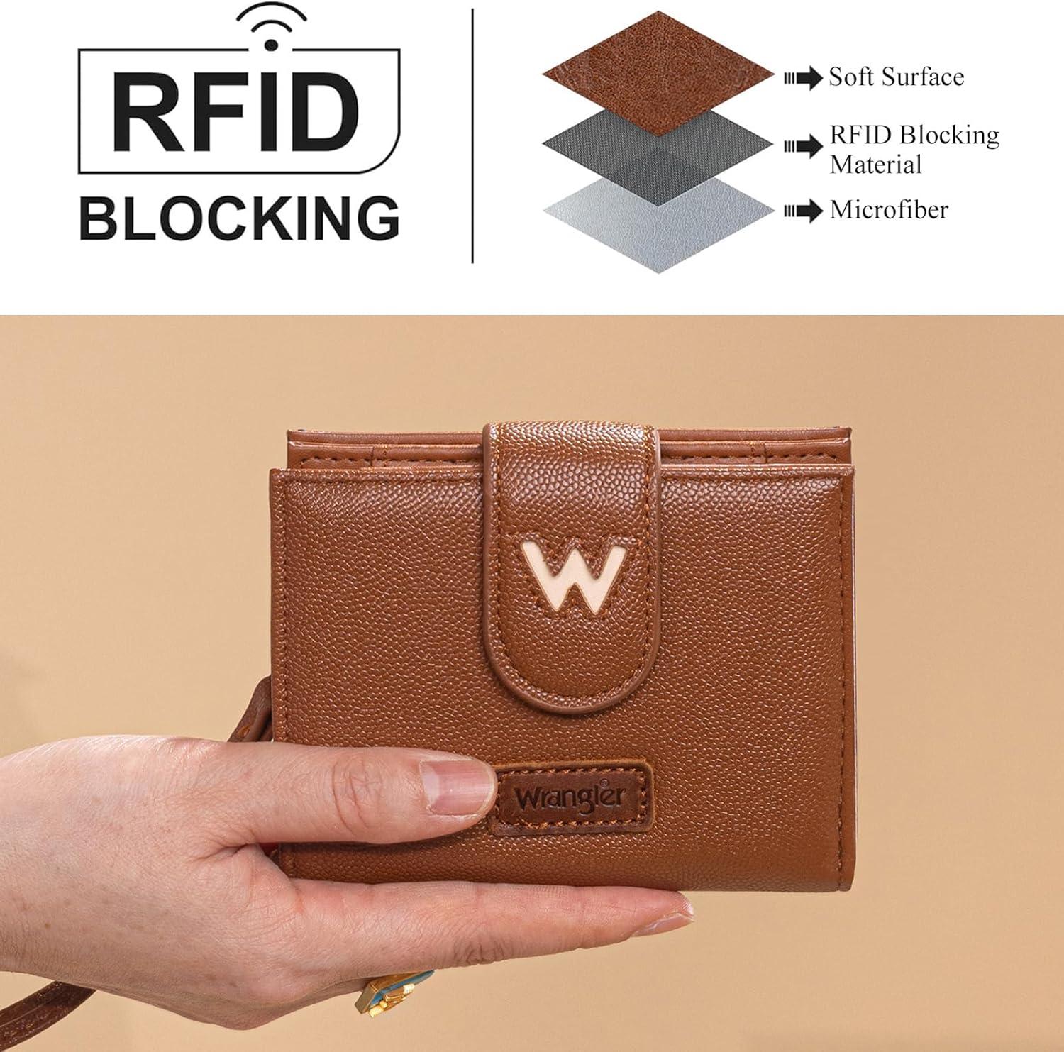 imageMontana West X Wrangler Small Wallets for Women Bifold RFID Blocking Wallets Compact Leopard Print Wallet with Removable ID WindowZBrown