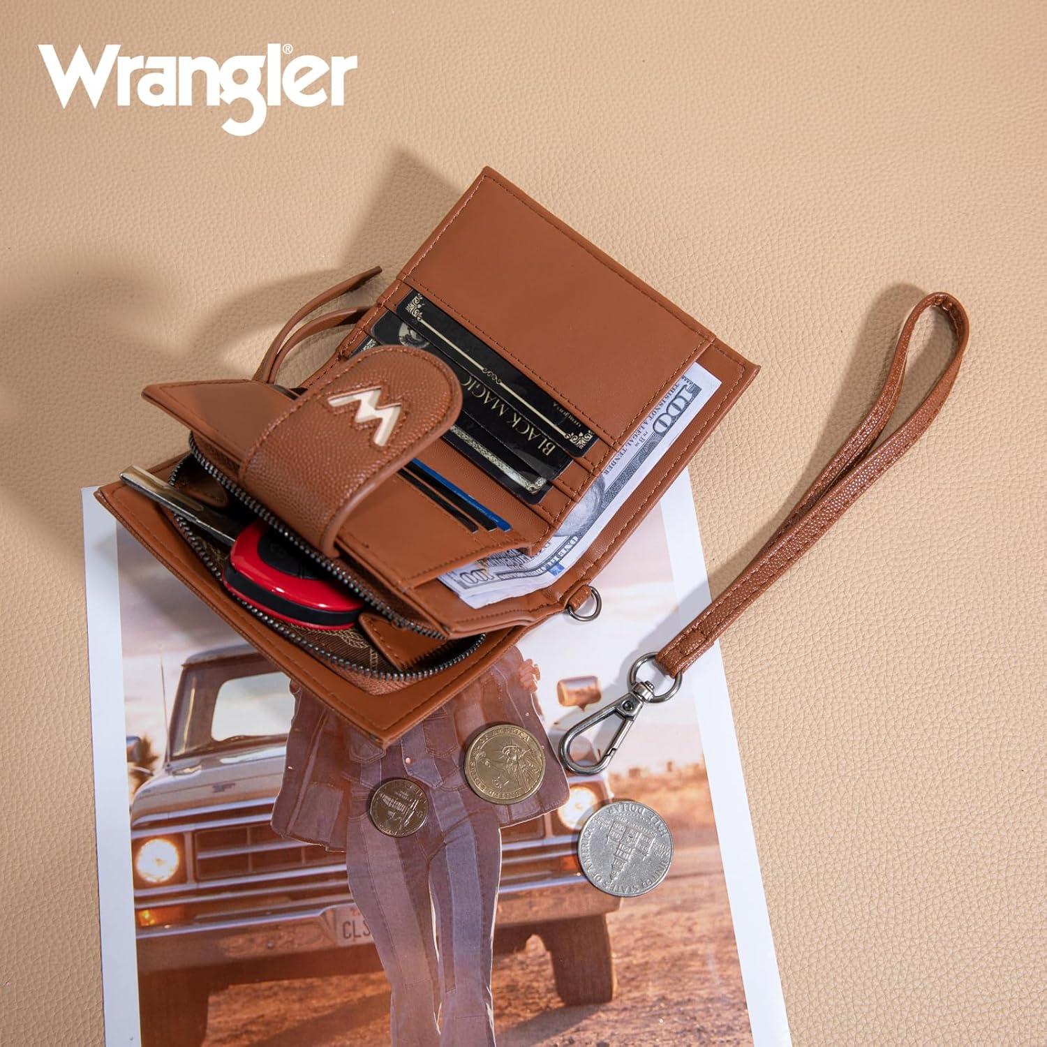 imageMontana West X Wrangler Small Wallets for Women Bifold RFID Blocking Wallets Compact Leopard Print Wallet with Removable ID WindowZBrown