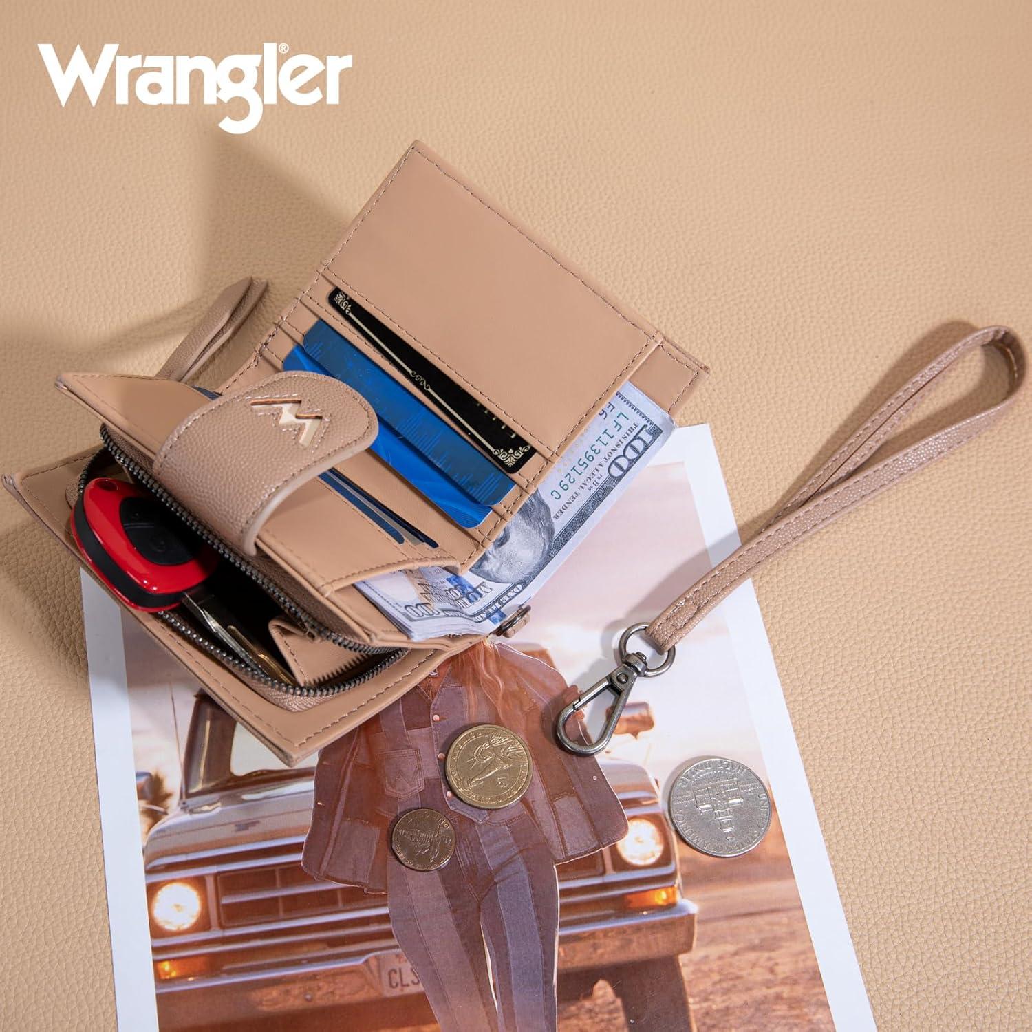 imageMontana West X Wrangler Small Wallets for Women Bifold RFID Blocking Wallets Compact Leopard Print Wallet with Removable ID WindowZKhaki