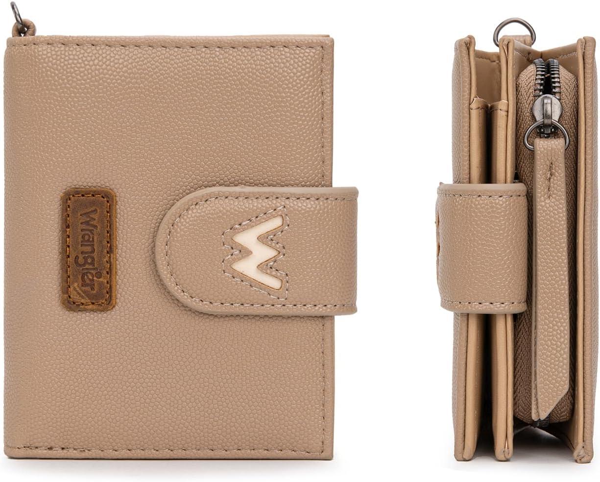 imageMontana West X Wrangler Small Wallets for Women Bifold RFID Blocking Wallets Compact Leopard Print Wallet with Removable ID WindowZKhaki