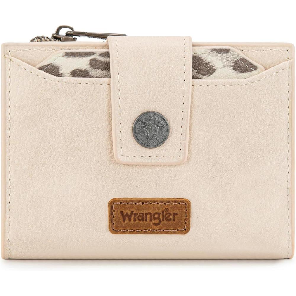 imageMontana West X Wrangler Small Wallets for Women Bifold RFID Blocking Wallets Compact Leopard Print Wallet with Removable ID WindowABeige