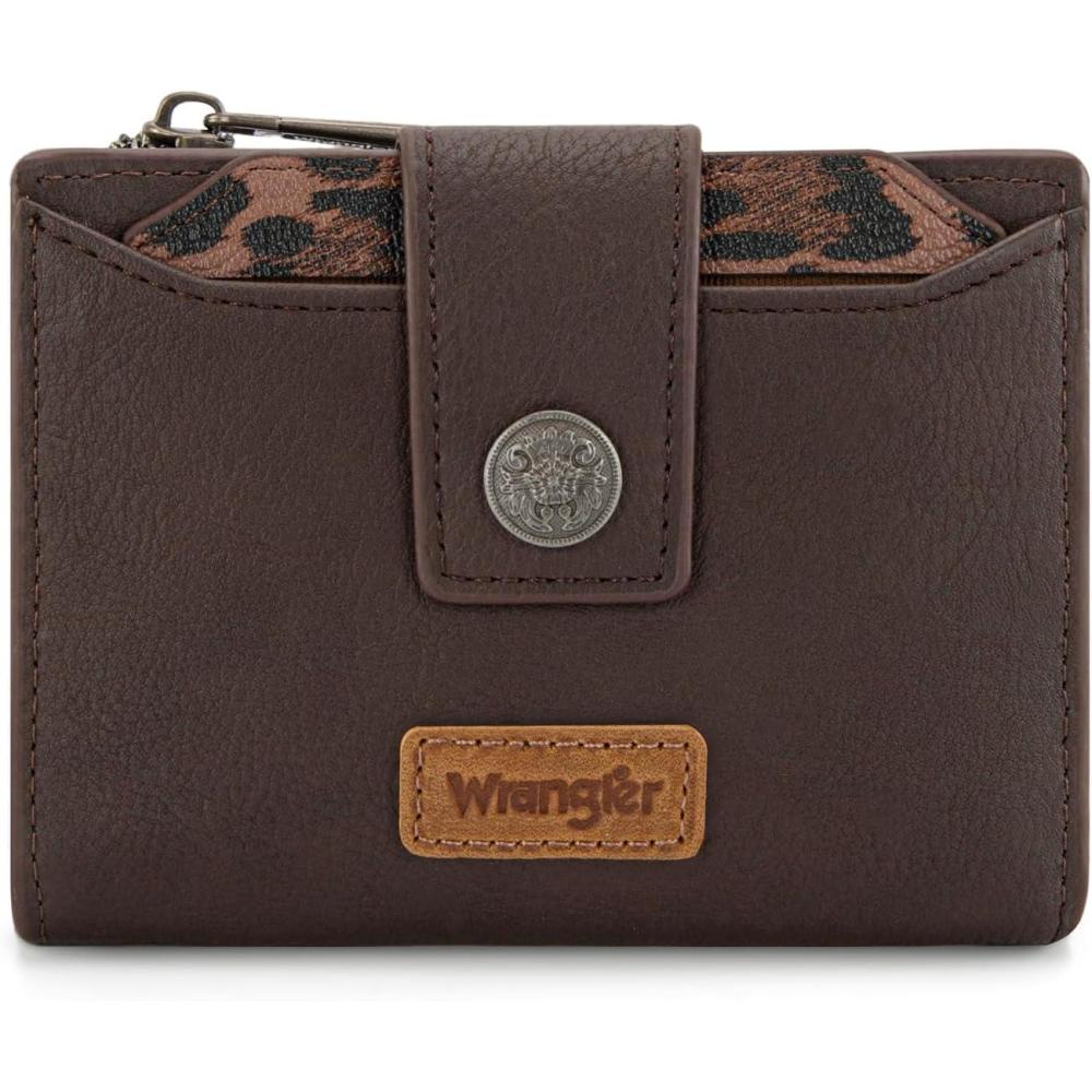 imageMontana West X Wrangler Small Wallets for Women Bifold RFID Blocking Wallets Compact Leopard Print Wallet with Removable ID WindowACoffee
