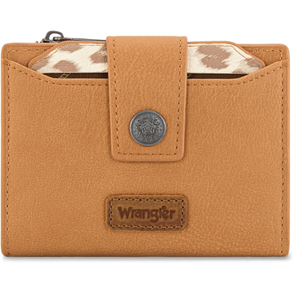 imageMontana West X Wrangler Small Wallets for Women Bifold RFID Blocking Wallets Compact Leopard Print Wallet with Removable ID WindowATan