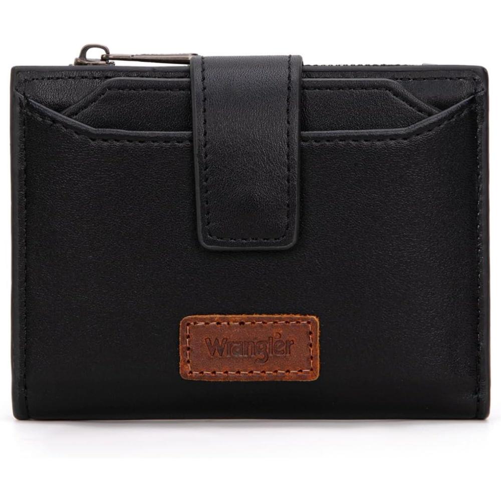 imageMontana West X Wrangler Small Wallets for Women Bifold RFID Blocking Wallets Compact Leopard Print Wallet with Removable ID WindowBlack