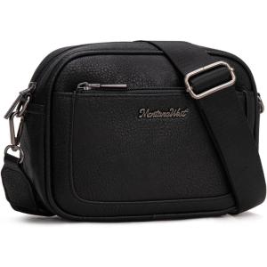 Montana West Small Crossbody Bags for Women Cow Print Purse Triple Zip Shoulder Handbags with Wide Strap(Black)