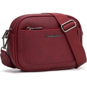 Montana West Small Crossbody Bags for Women Cow Print Purse Triple Zip Shoulder Handbags with Wide Strap(Burgundy)