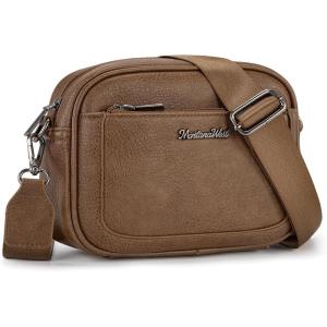 Montana West Small Crossbody Bags for Women Cow Print Purse Triple Zip Shoulder Handbags with Wide Strap(Camel)