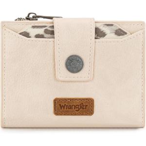 Montana West X Wrangler Small Wallets for Women, Bifold RFID Blocking Wallets Compact Leopard Print Wallet with Removable ID Window(A-Beige)