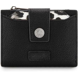 Montana West X Wrangler Small Wallets for Women, Bifold RFID Blocking Wallets Compact Leopard Print Wallet with Removable ID Window(A-Black)