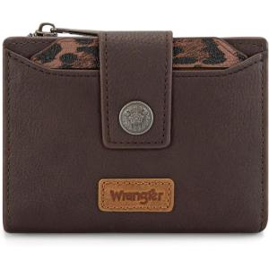 Montana West X Wrangler Small Wallets for Women, Bifold RFID Blocking Wallets Compact Leopard Print Wallet with Removable ID Window(A-Coffee)