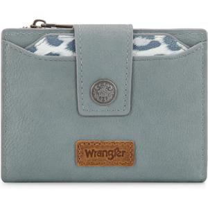 Montana West X Wrangler Small Wallets for Women, Bifold RFID Blocking Wallets Compact Leopard Print Wallet with Removable ID Window(A-Jean)