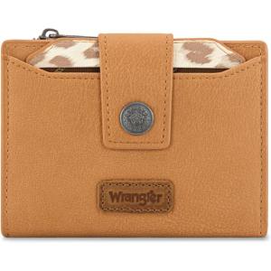 Montana West X Wrangler Small Wallets for Women, Bifold RFID Blocking Wallets Compact Leopard Print Wallet with Removable ID Window(A-Tan)