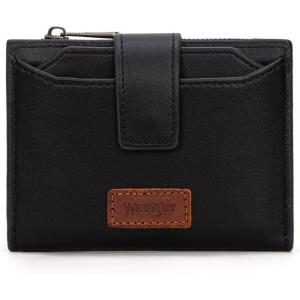 Montana West X Wrangler Small Wallets for Women, Bifold RFID Blocking Wallets Compact Leopard Print Wallet with Removable ID Window(Black)