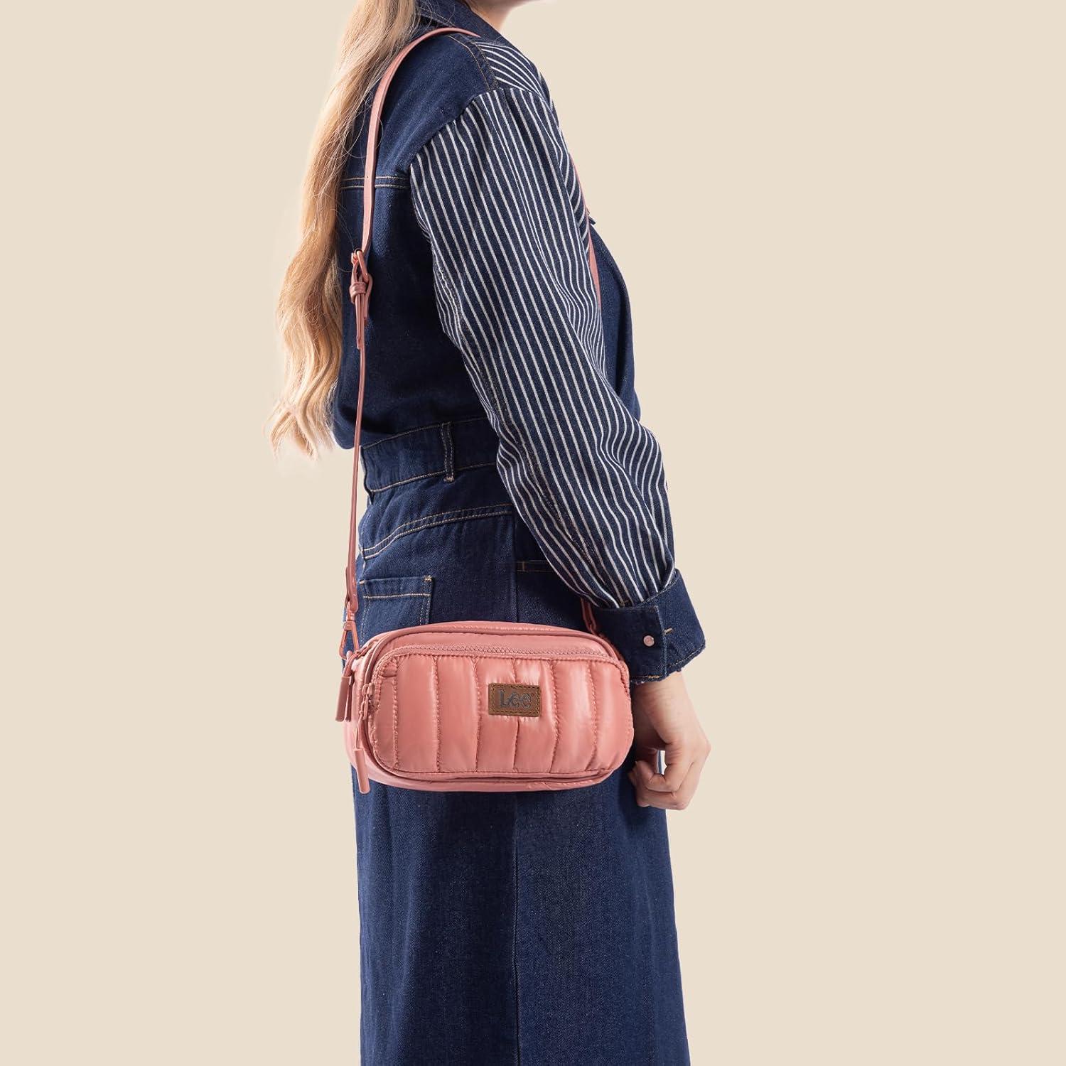imageMontana West x Lee Puffer Crossbody Bags for Women Small Quilted Lightweight Waterresistant Purse with Adjustable Strap Puffer Small Quilted Lightweight WaterresistantDark Pink