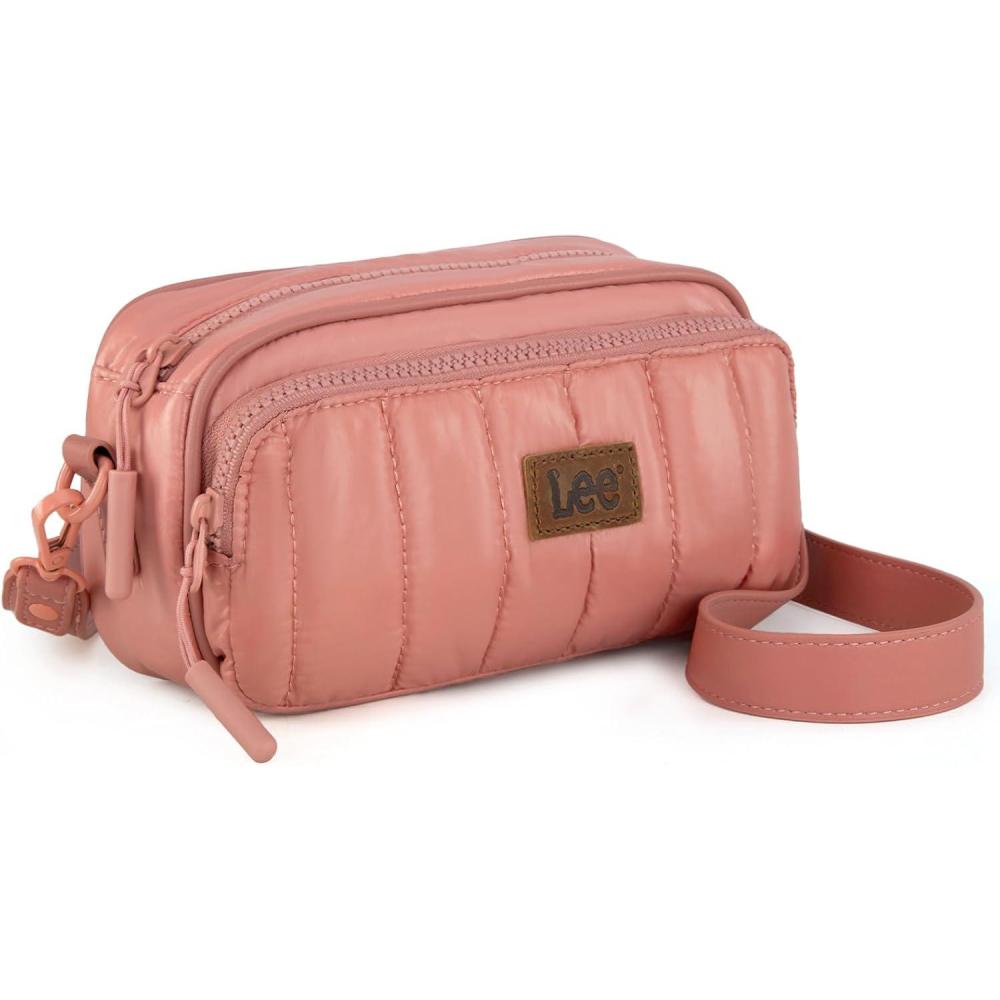 imageMontana West x Lee Puffer Crossbody Bags for Women Small Quilted Lightweight Waterresistant Purse with Adjustable Strap Puffer Small Quilted Lightweight WaterresistantDark Pink
