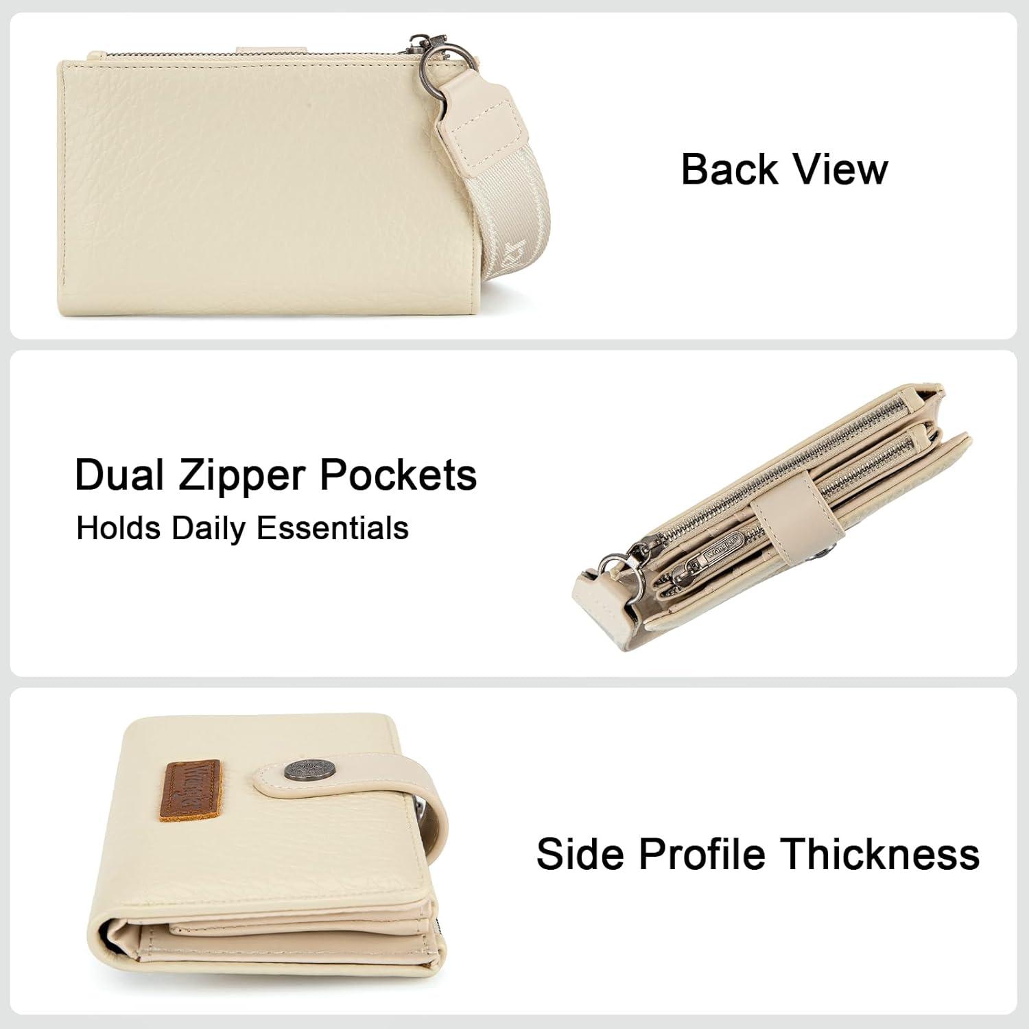 imageMontana West X Wrangler Wristlet Wallets for Women Small Bifold Wallets Rfid Blocking Large Capacity Ladies WalletBeige