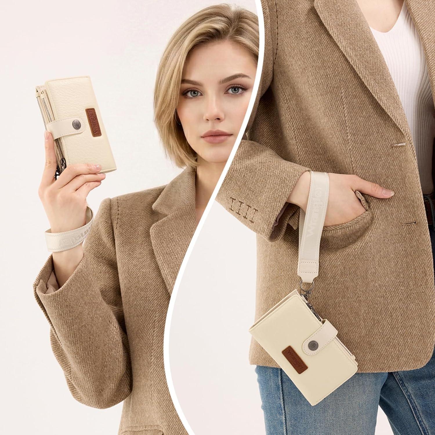 imageMontana West X Wrangler Wristlet Wallets for Women Small Bifold Wallets Rfid Blocking Large Capacity Ladies WalletBeige