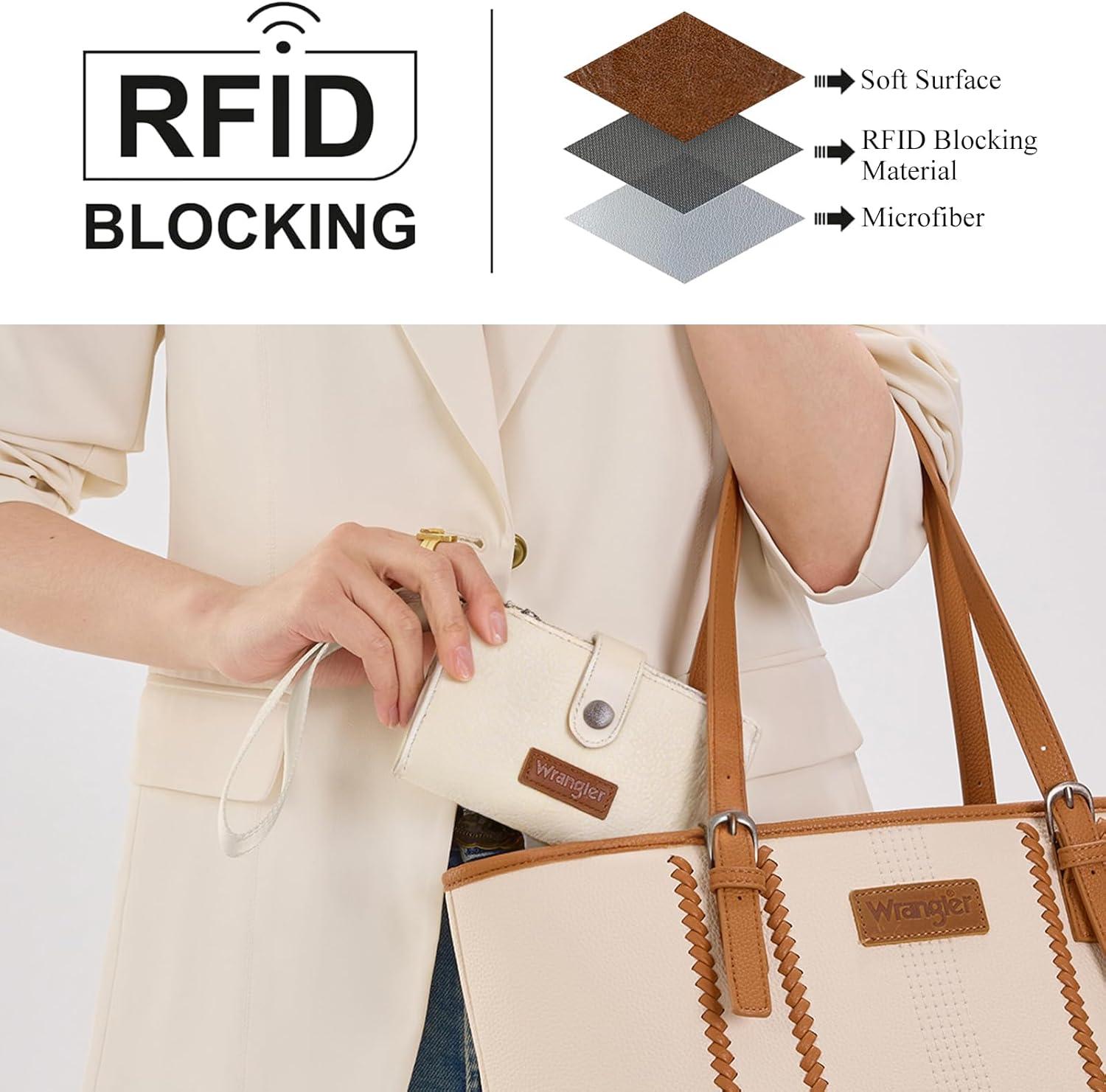 imageMontana West X Wrangler Wristlet Wallets for Women Small Bifold Wallets Rfid Blocking Large Capacity Ladies WalletBeige