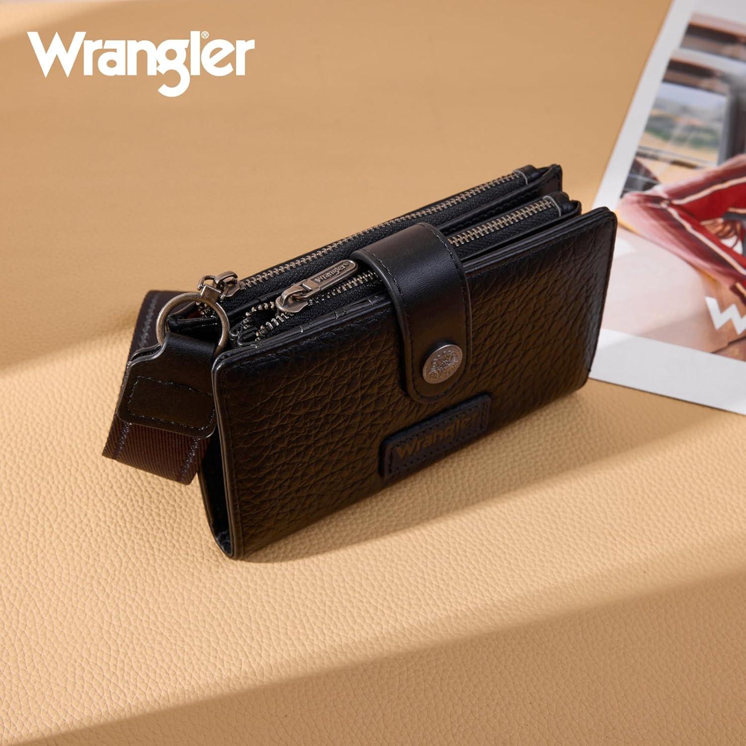 imageMontana West X Wrangler Wristlet Wallets for Women Small Bifold Wallets Rfid Blocking Large Capacity Ladies WalletBlack