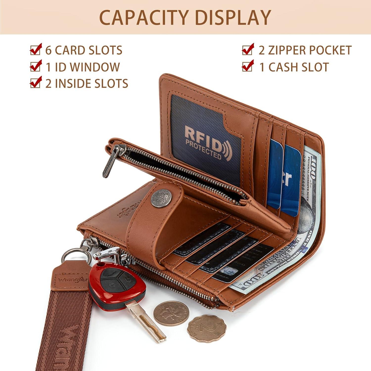 imageMontana West X Wrangler Wristlet Wallets for Women Small Bifold Wallets Rfid Blocking Large Capacity Ladies WalletBrown