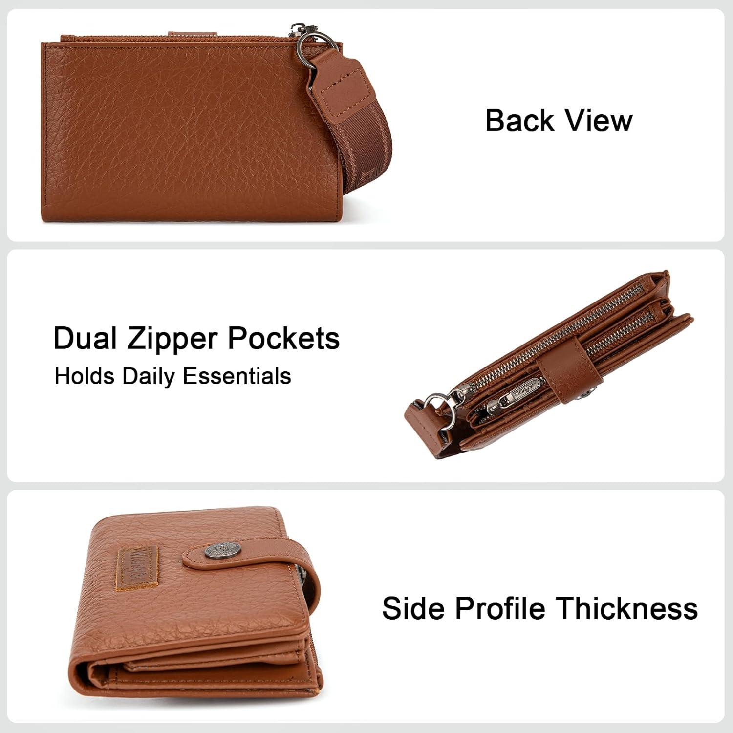 imageMontana West X Wrangler Wristlet Wallets for Women Small Bifold Wallets Rfid Blocking Large Capacity Ladies WalletBrown