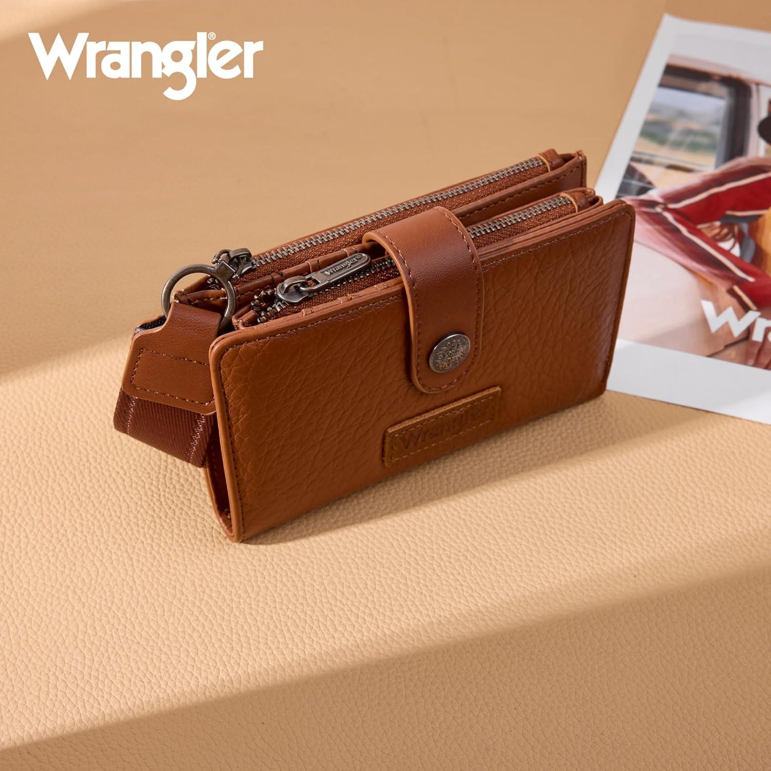 imageMontana West X Wrangler Wristlet Wallets for Women Small Bifold Wallets Rfid Blocking Large Capacity Ladies WalletBrown