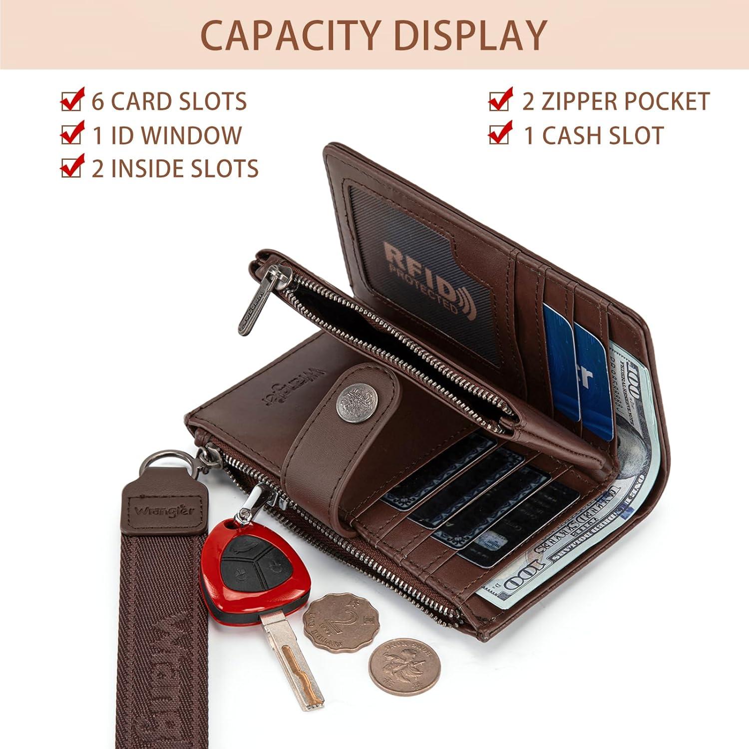 imageMontana West X Wrangler Wristlet Wallets for Women Small Bifold Wallets Rfid Blocking Large Capacity Ladies WalletCoffee