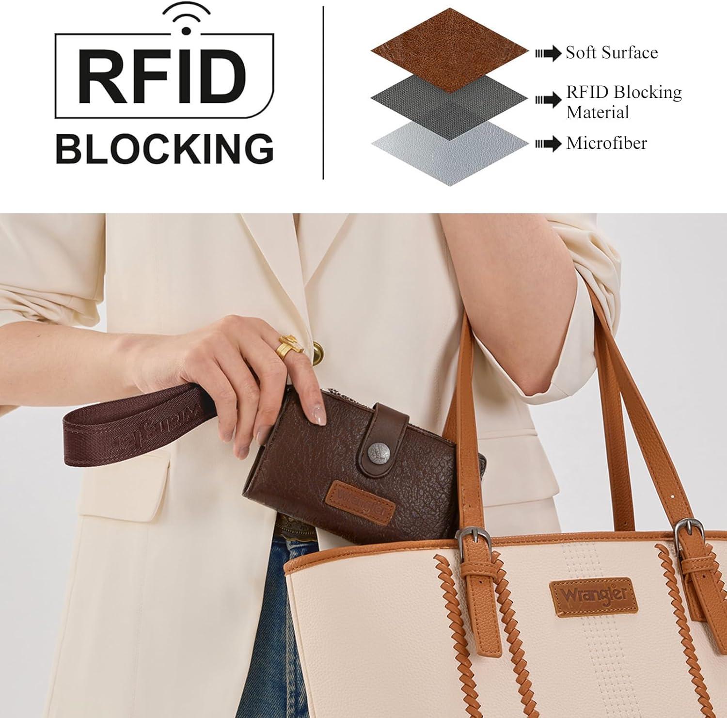 imageMontana West X Wrangler Wristlet Wallets for Women Small Bifold Wallets Rfid Blocking Large Capacity Ladies WalletCoffee