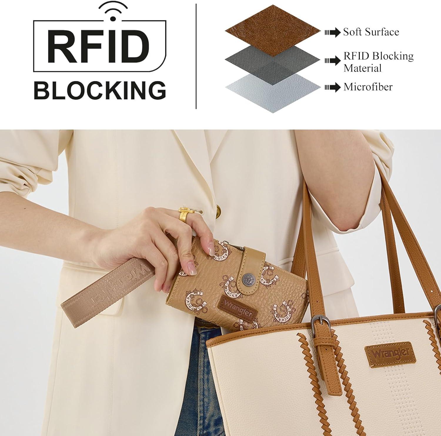 imageMontana West X Wrangler Wristlet Wallets for Women Small Bifold Wallets Rfid Blocking Large Capacity Ladies WalletDarkbrown