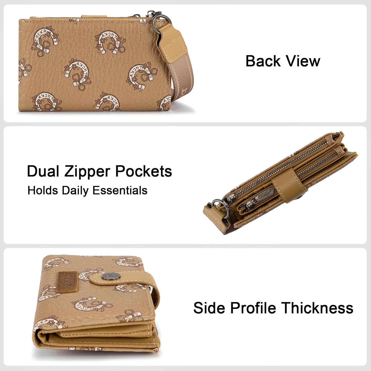 imageMontana West X Wrangler Wristlet Wallets for Women Small Bifold Wallets Rfid Blocking Large Capacity Ladies WalletDarkbrown