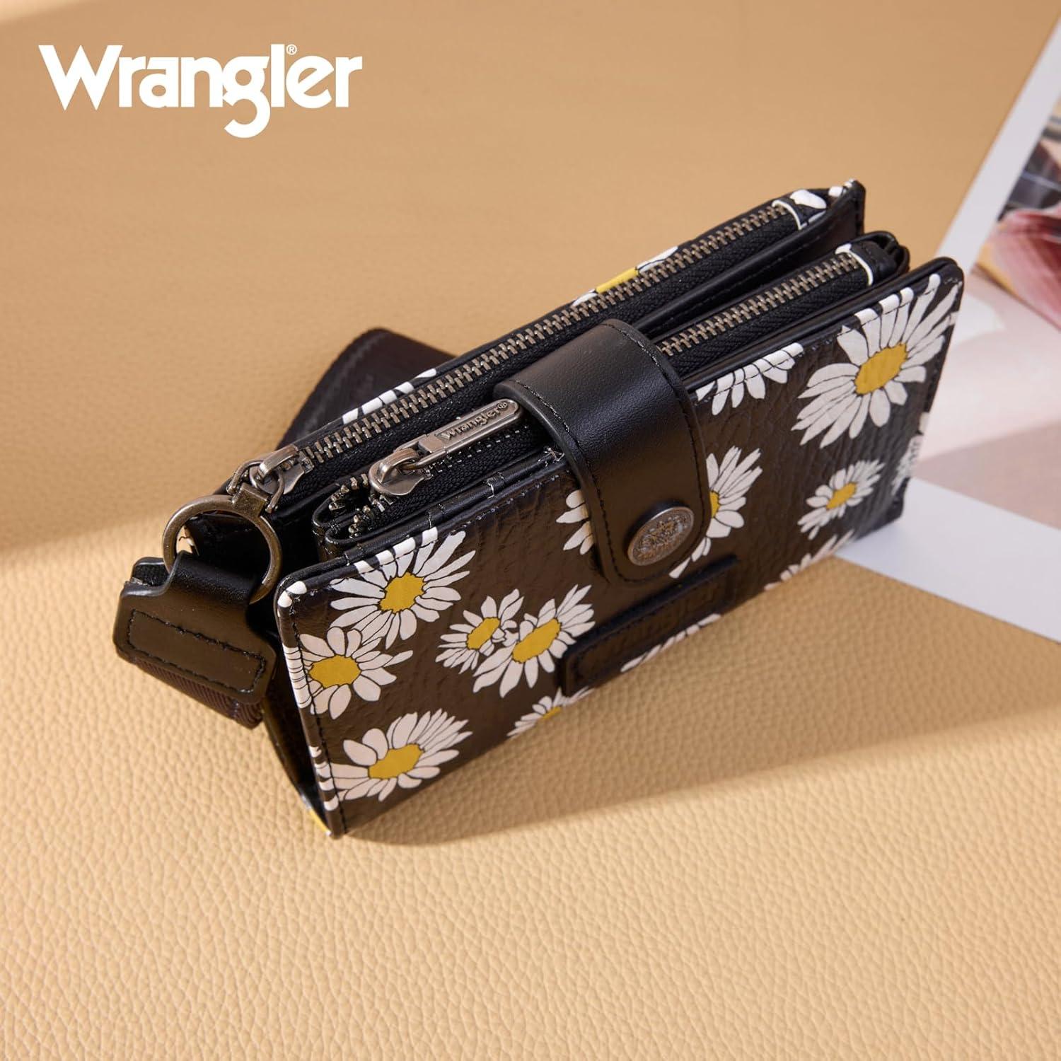 imageMontana West X Wrangler Wristlet Wallets for Women Small Bifold Wallets Rfid Blocking Large Capacity Ladies WalletFlowerblack