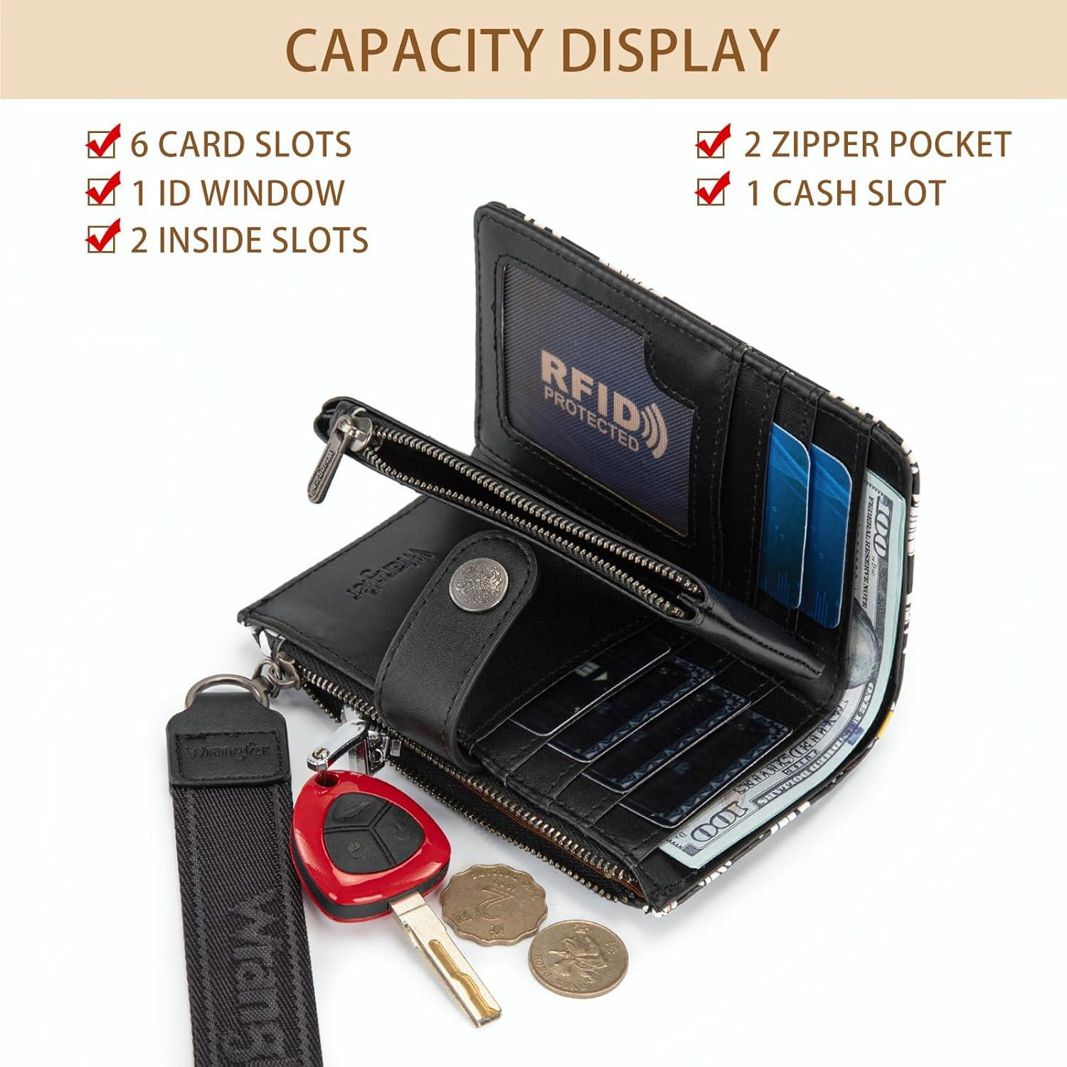 imageMontana West X Wrangler Wristlet Wallets for Women Small Bifold Wallets Rfid Blocking Large Capacity Ladies WalletFlowerblack