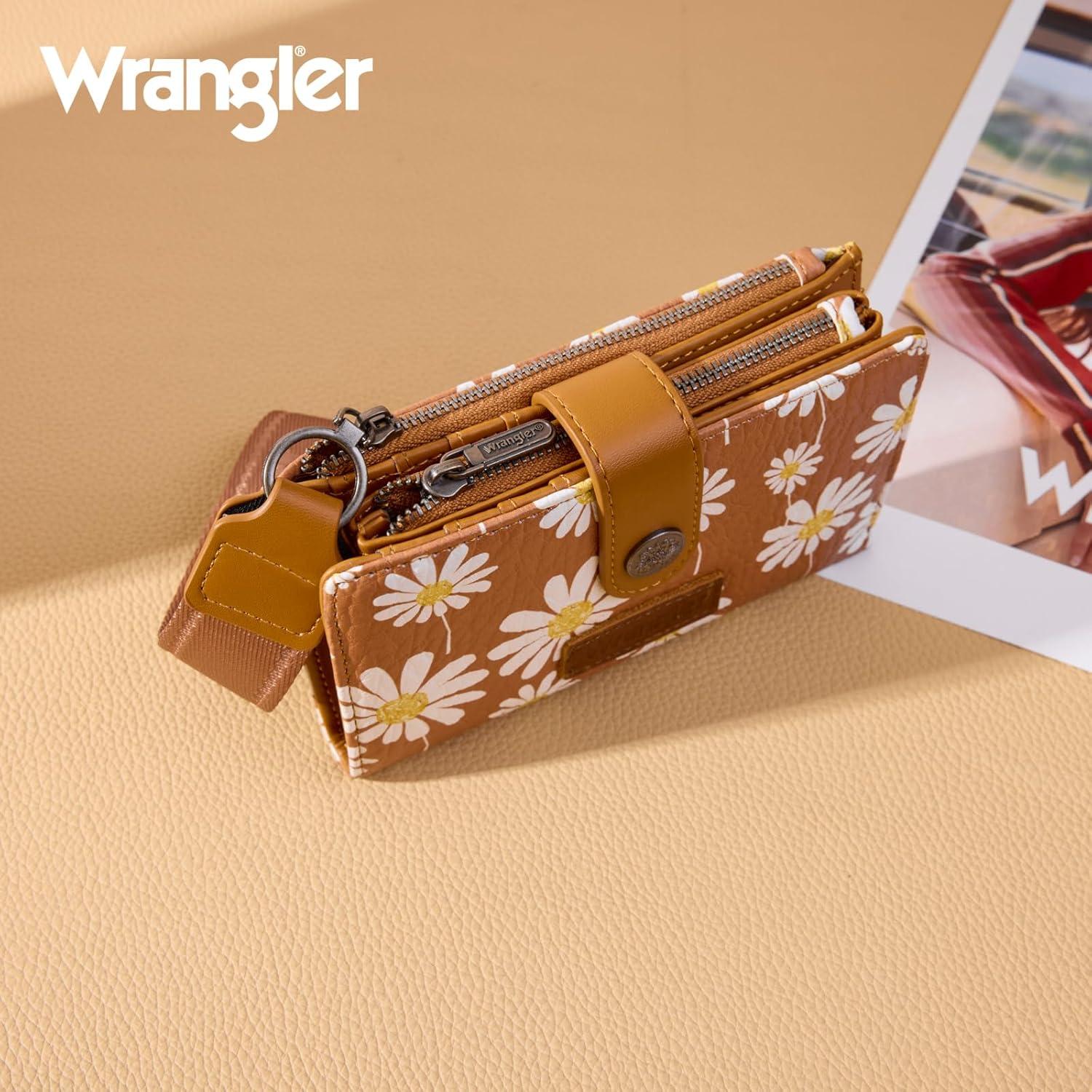 imageMontana West X Wrangler Wristlet Wallets for Women Small Bifold Wallets Rfid Blocking Large Capacity Ladies WalletFlowerbrown