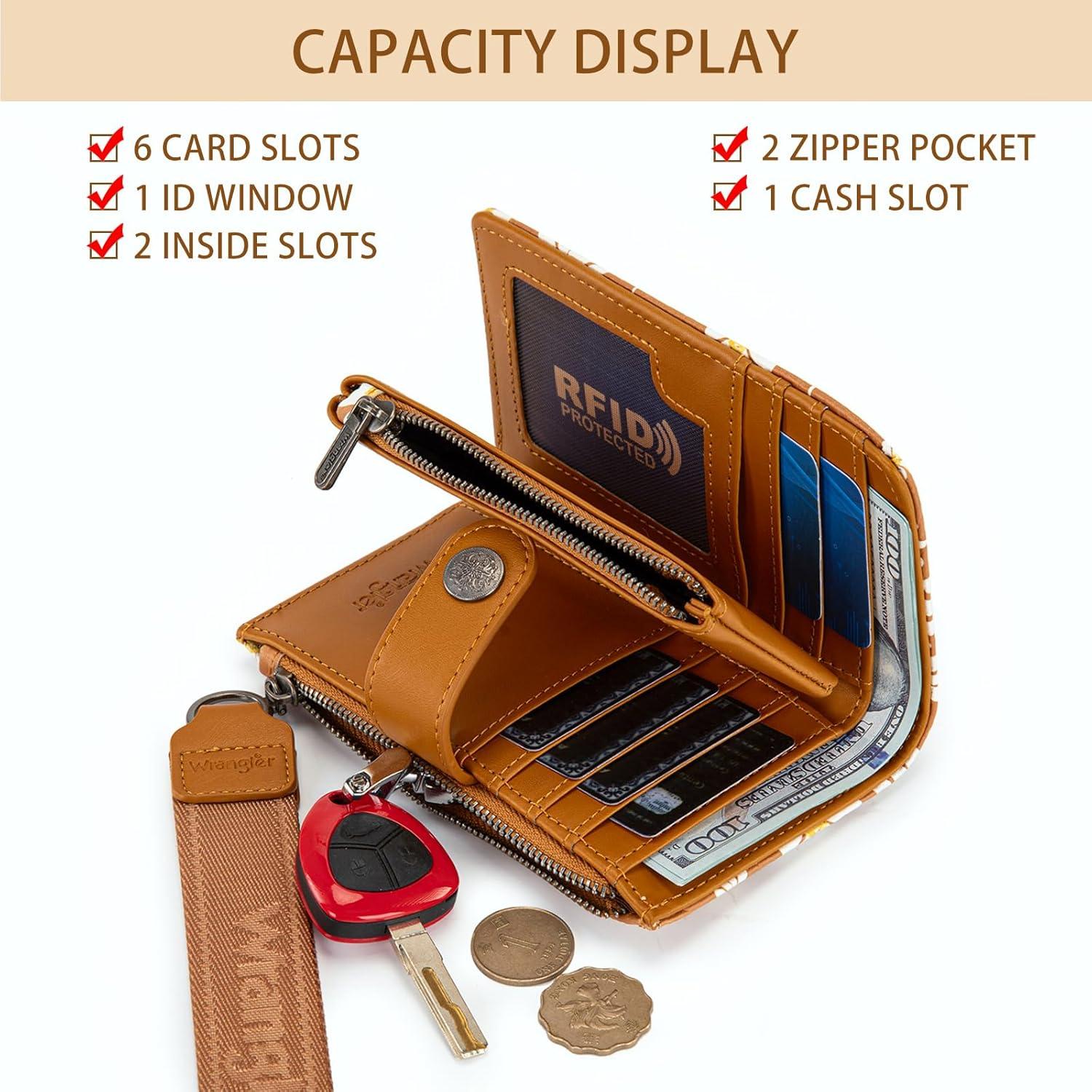 imageMontana West X Wrangler Wristlet Wallets for Women Small Bifold Wallets Rfid Blocking Large Capacity Ladies WalletFlowerbrown