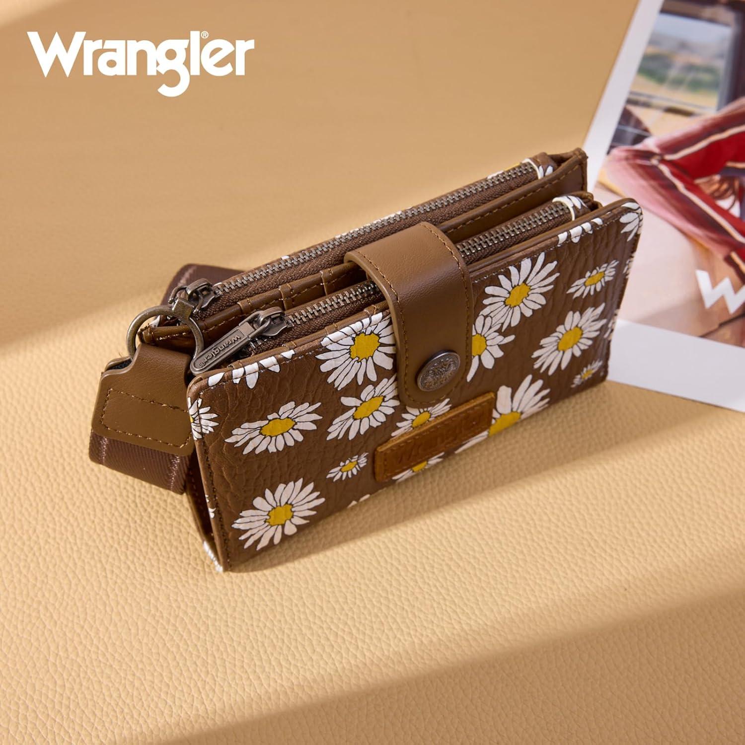 imageMontana West X Wrangler Wristlet Wallets for Women Small Bifold Wallets Rfid Blocking Large Capacity Ladies WalletFlowercoffee