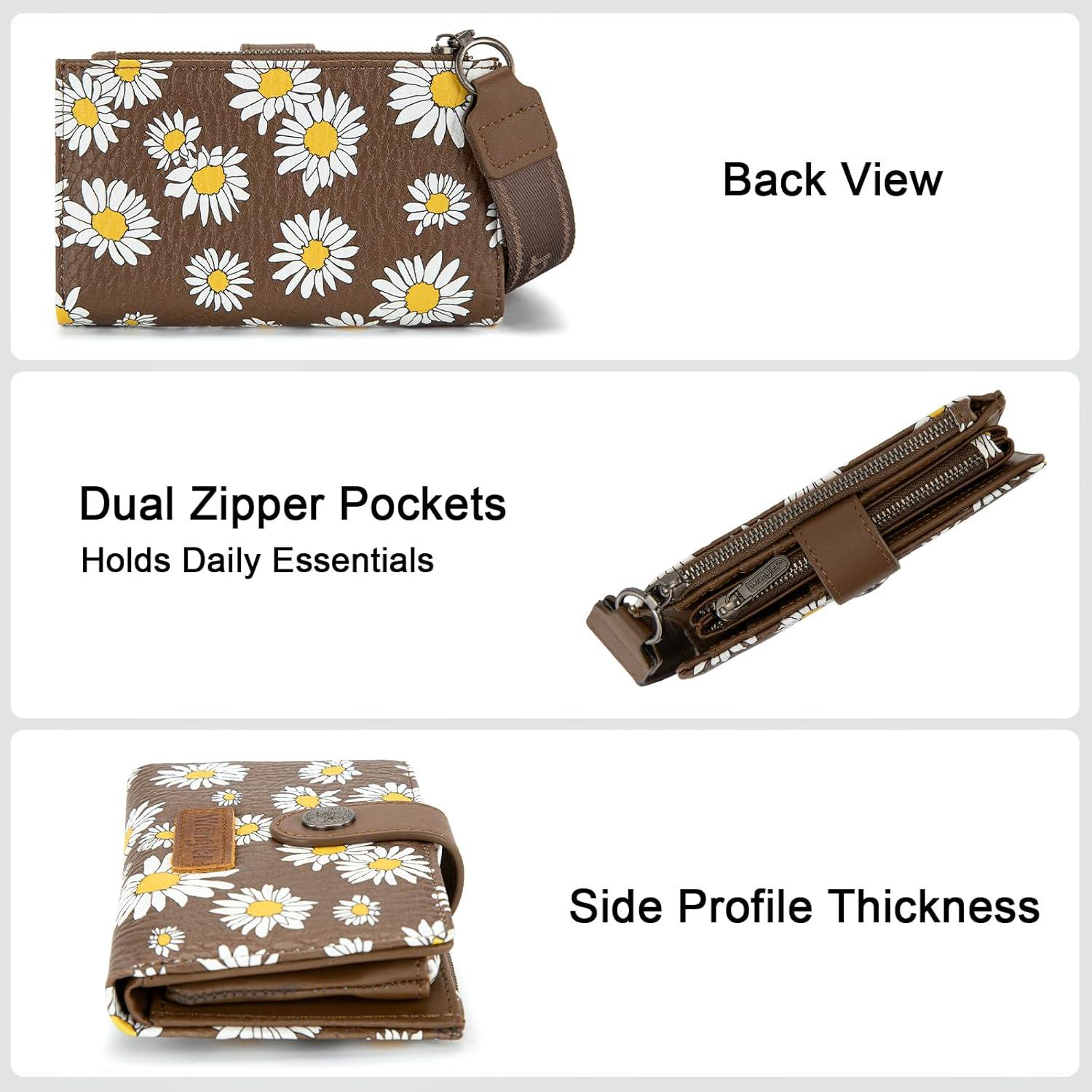 imageMontana West X Wrangler Wristlet Wallets for Women Small Bifold Wallets Rfid Blocking Large Capacity Ladies WalletFlowercoffee