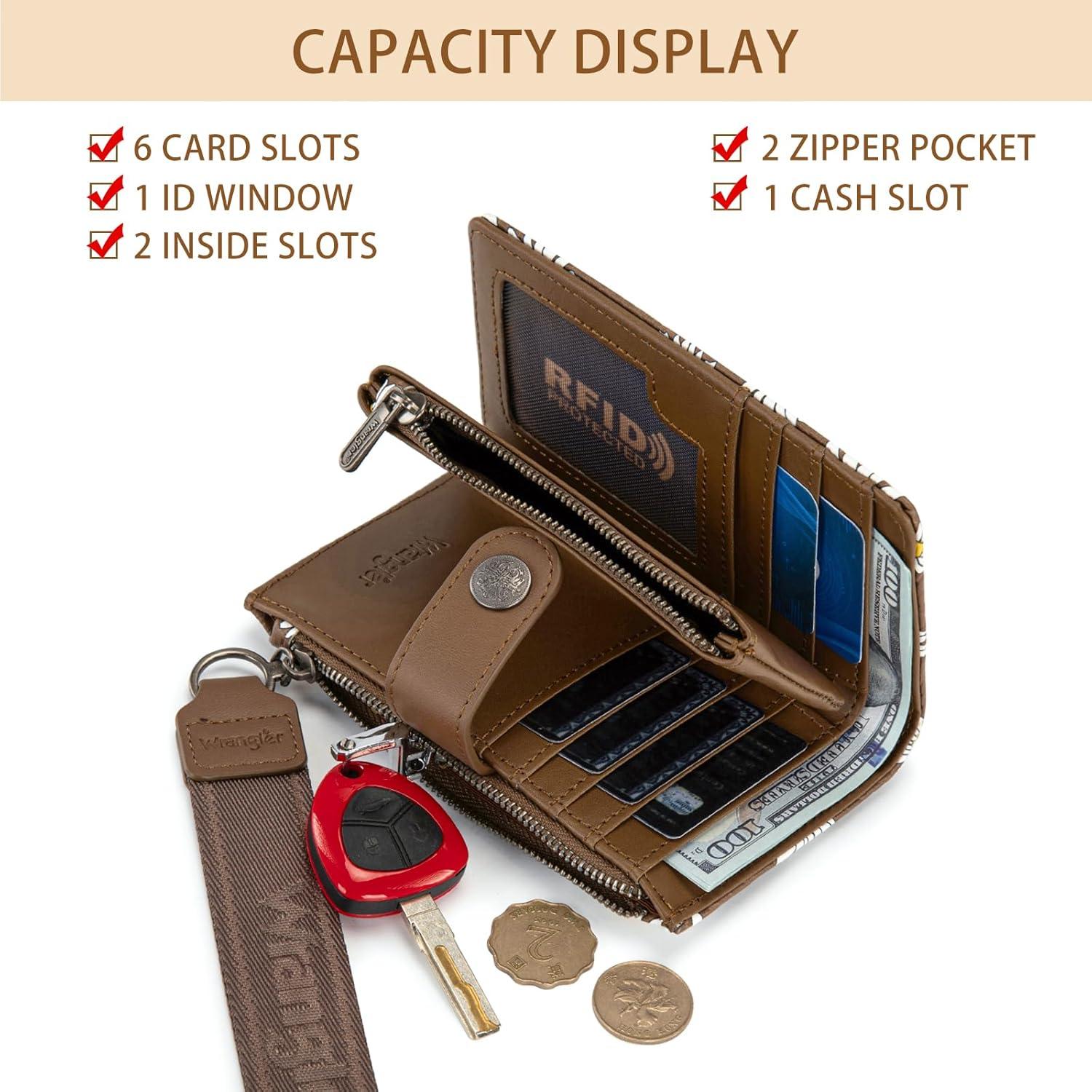 imageMontana West X Wrangler Wristlet Wallets for Women Small Bifold Wallets Rfid Blocking Large Capacity Ladies WalletFlowercoffee