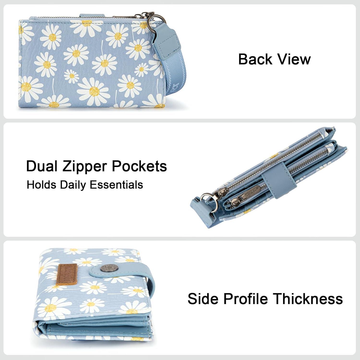imageMontana West X Wrangler Wristlet Wallets for Women Small Bifold Wallets Rfid Blocking Large Capacity Ladies WalletFlowerjean