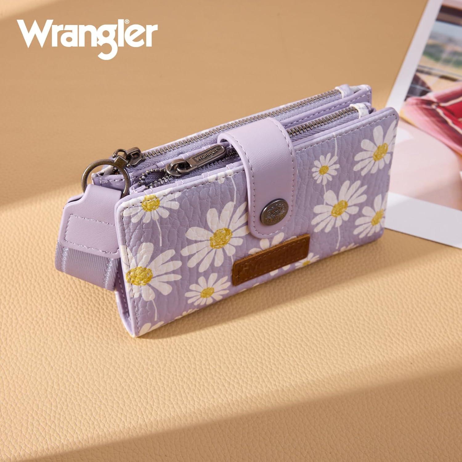 imageMontana West X Wrangler Wristlet Wallets for Women Small Bifold Wallets Rfid Blocking Large Capacity Ladies WalletFlowerpurple