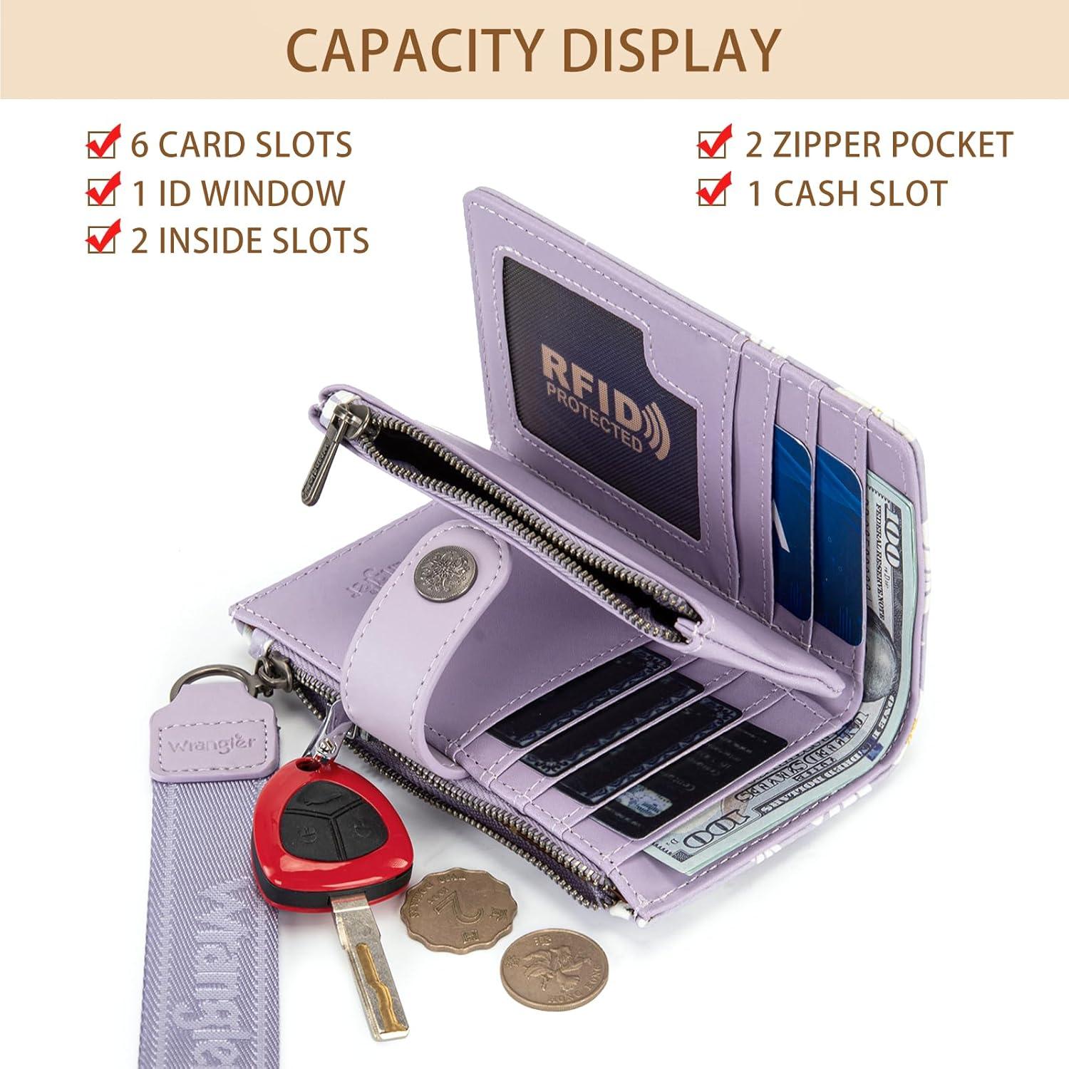 imageMontana West X Wrangler Wristlet Wallets for Women Small Bifold Wallets Rfid Blocking Large Capacity Ladies WalletFlowerpurple