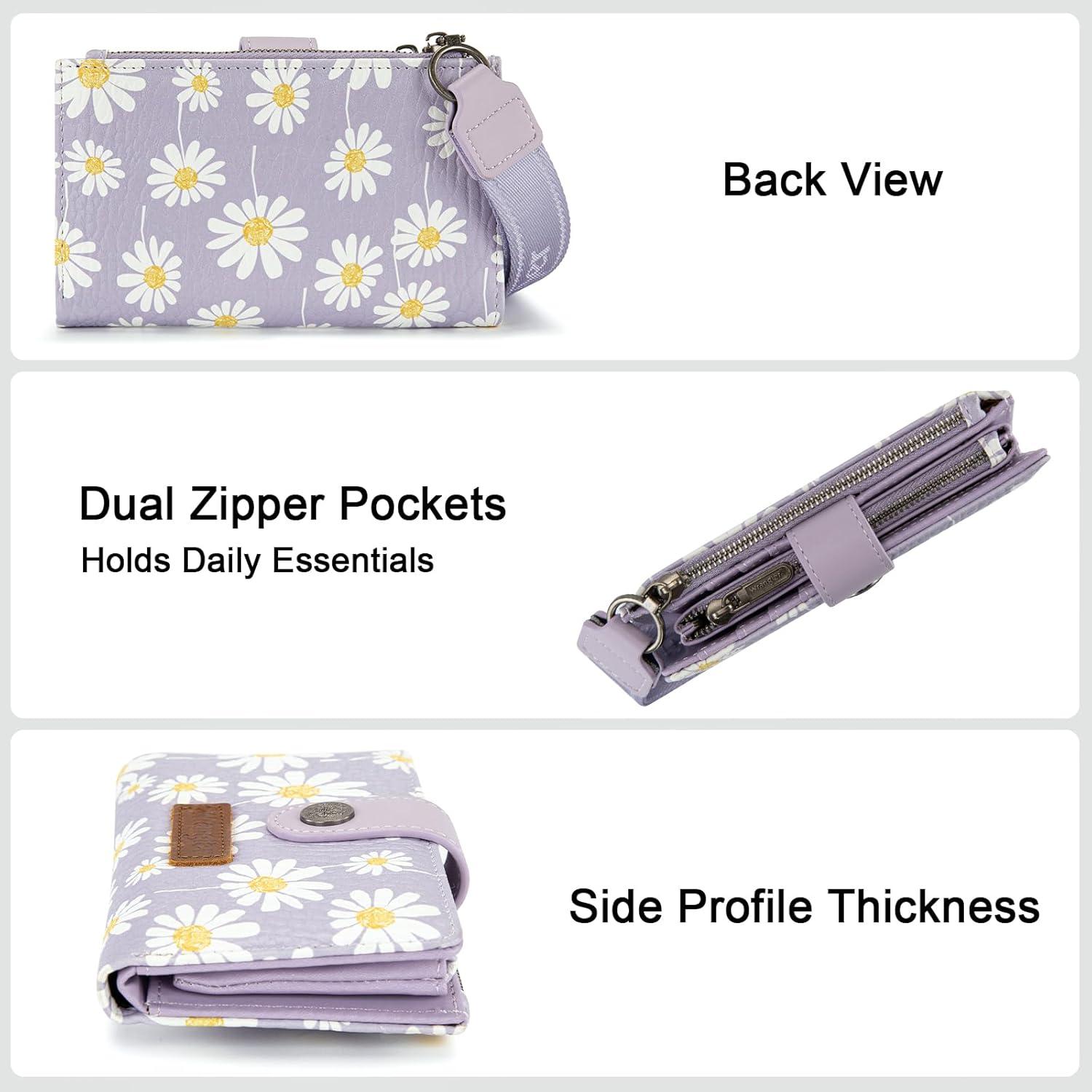 imageMontana West X Wrangler Wristlet Wallets for Women Small Bifold Wallets Rfid Blocking Large Capacity Ladies WalletFlowerpurple