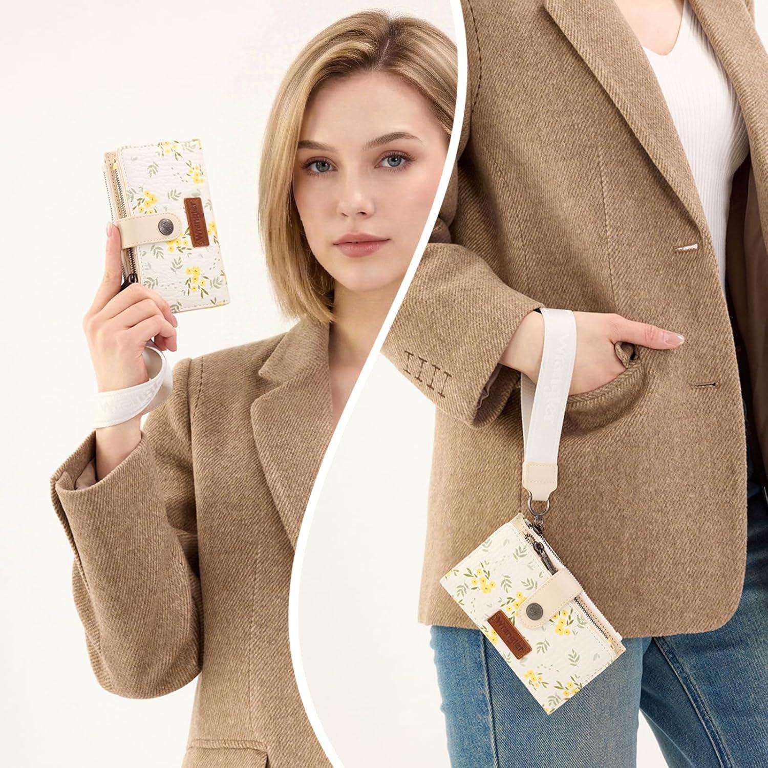 imageMontana West X Wrangler Wristlet Wallets for Women Small Bifold Wallets Rfid Blocking Large Capacity Ladies WalletFlowertan