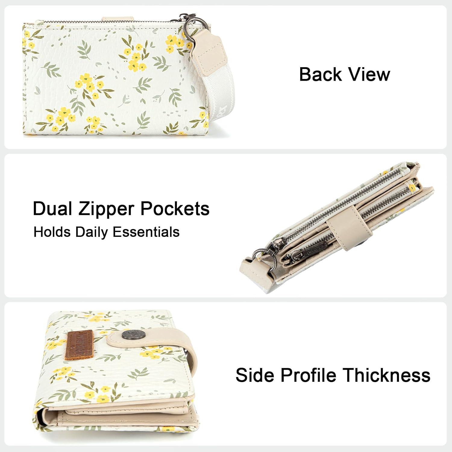 imageMontana West X Wrangler Wristlet Wallets for Women Small Bifold Wallets Rfid Blocking Large Capacity Ladies WalletFlowertan