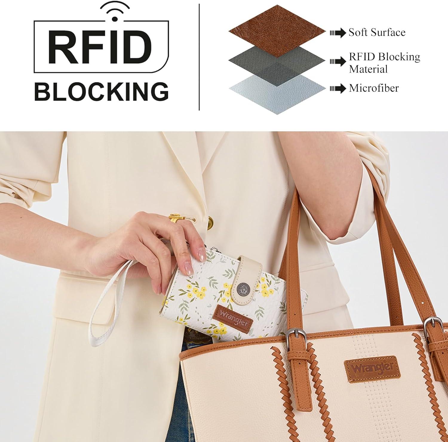 imageMontana West X Wrangler Wristlet Wallets for Women Small Bifold Wallets Rfid Blocking Large Capacity Ladies WalletFlowertan
