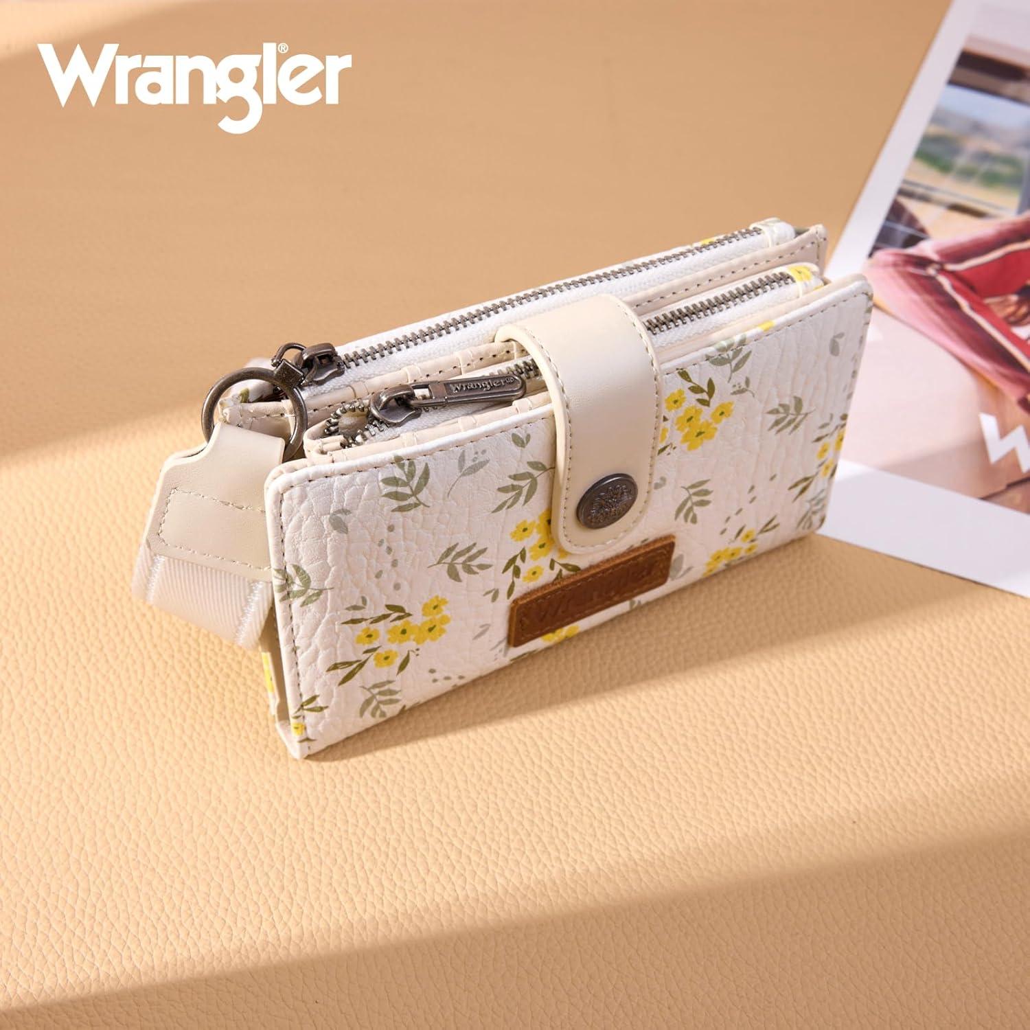 imageMontana West X Wrangler Wristlet Wallets for Women Small Bifold Wallets Rfid Blocking Large Capacity Ladies WalletFlowertan