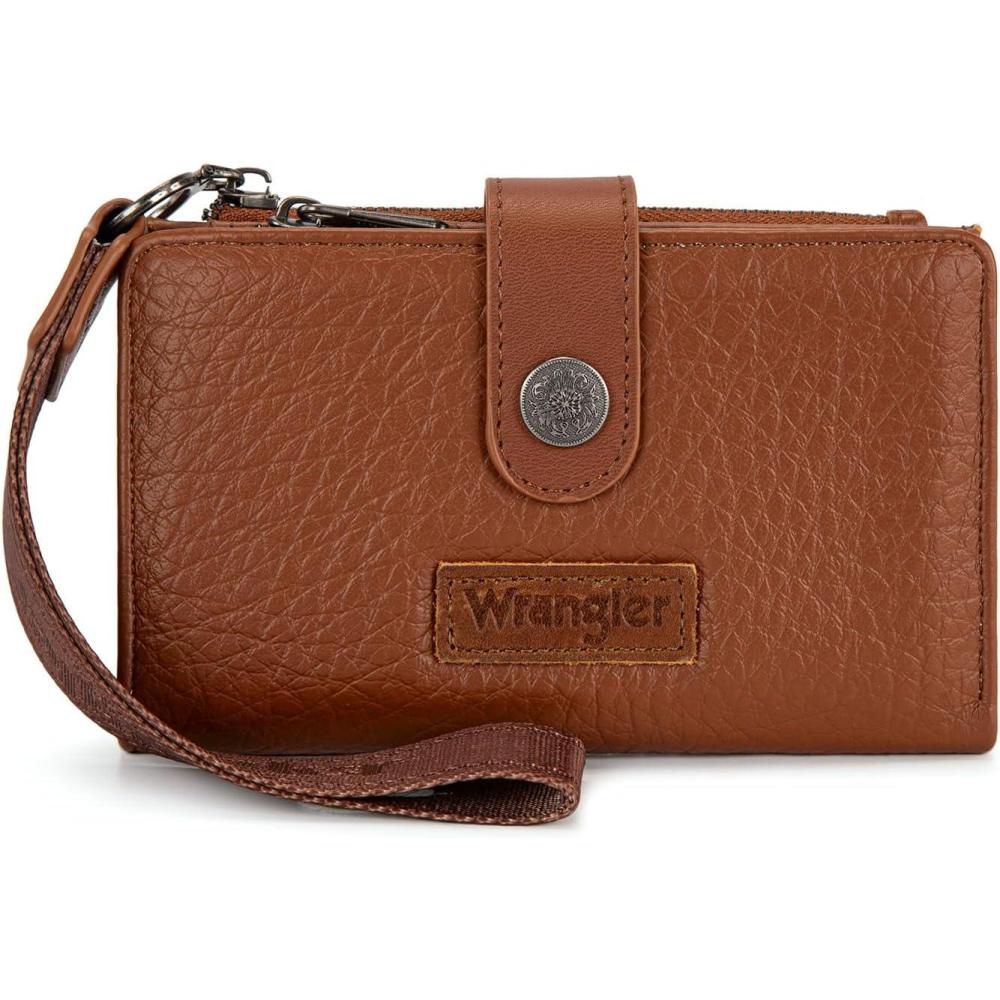 imageMontana West X Wrangler Wristlet Wallets for Women Small Bifold Wallets Rfid Blocking Large Capacity Ladies WalletBrown