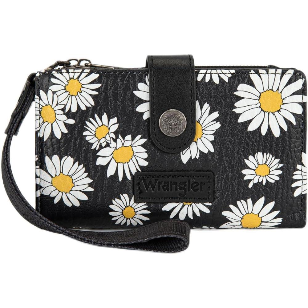 imageMontana West X Wrangler Wristlet Wallets for Women Small Bifold Wallets Rfid Blocking Large Capacity Ladies WalletFlowerblack