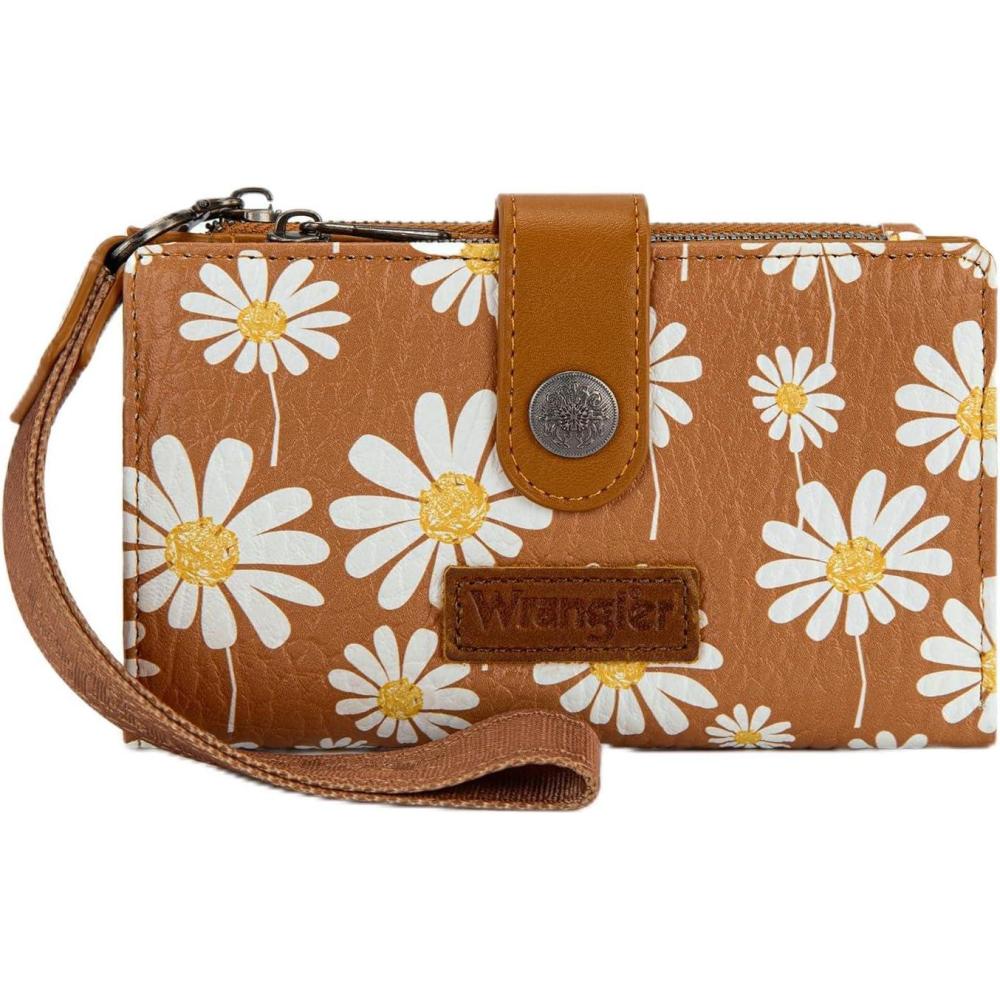 imageMontana West X Wrangler Wristlet Wallets for Women Small Bifold Wallets Rfid Blocking Large Capacity Ladies WalletFlowerbrown